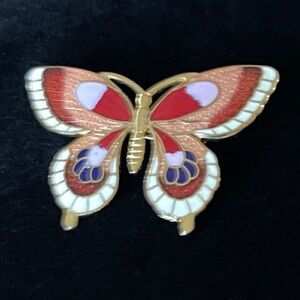 Elegant Butterfly Brooch in Red and Gold